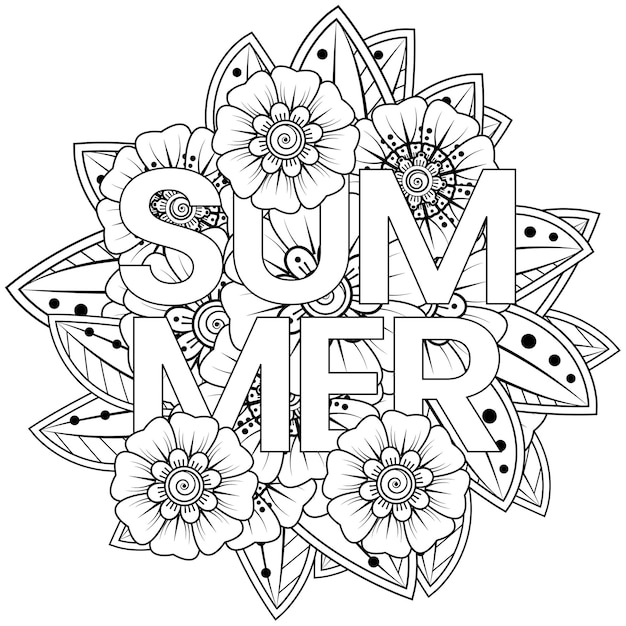 Hello Summer   template with mehndi flower