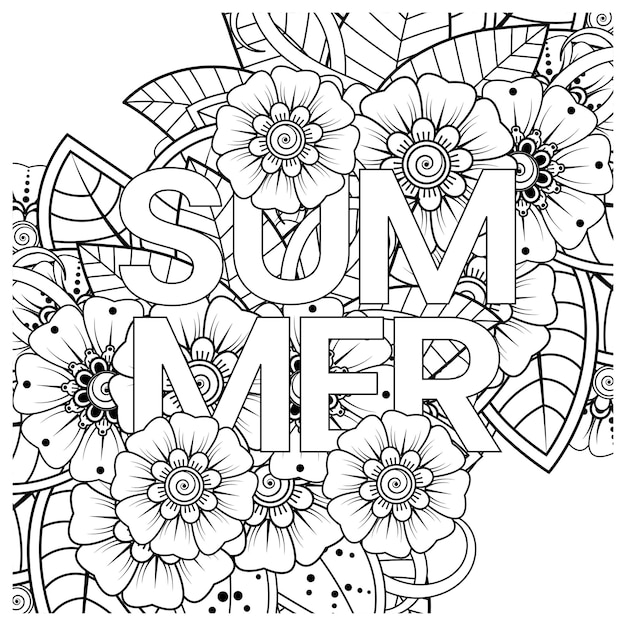 Hello Summer   template with mehndi flower