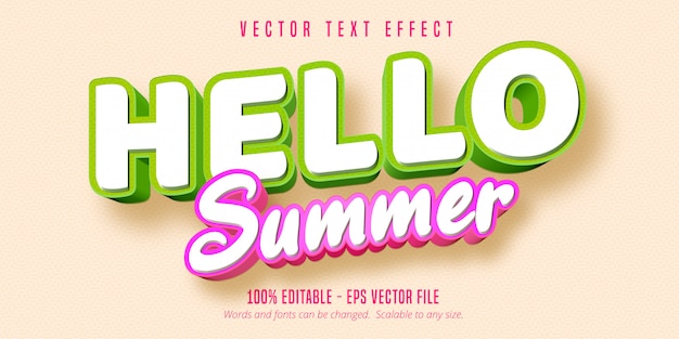 Hello summer text, comic style editable text effect