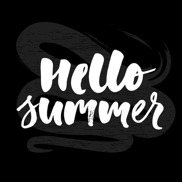 Hello summer text lettering calligraphy letters black chalkboard