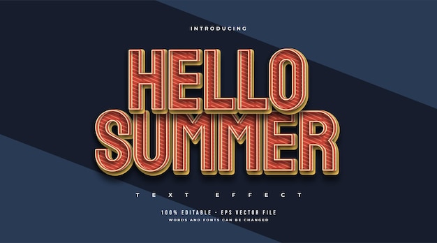 Hello Summer Text in Vintage Style with Embossed Effect. Editable Text Effect