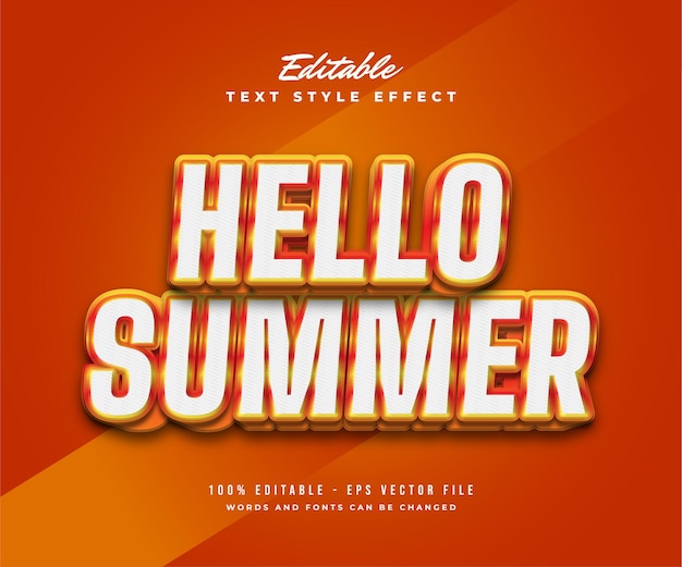 Hello Summer Text in White and Orange with 3d Embossed Effect. Editable Text Effect