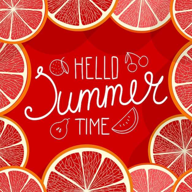 Hello summer time Vector illustration with fruits