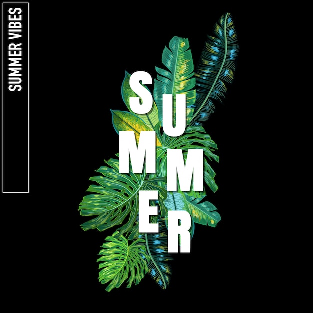 Vector hello summer tropical design with palm leaves