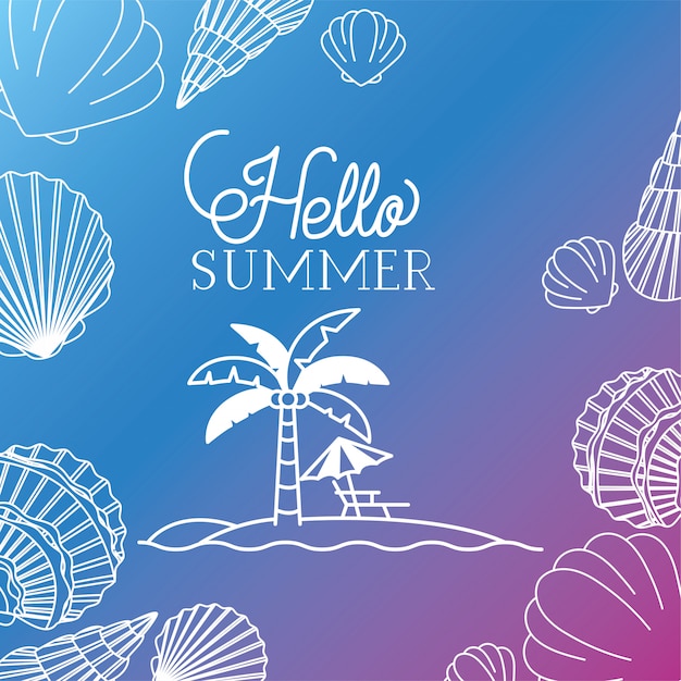 Hello summer and vacation silhouette design 