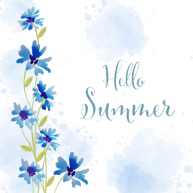 Hello summer. Watercolor banner with flowers