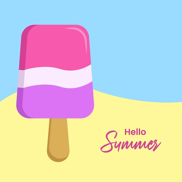 Hello Summer with color ice cream Hello summer vector concept design Colored flat vector illustration