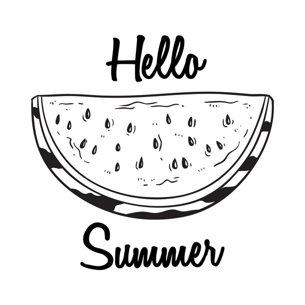 hello summer with fresh watermelon using hand drawn or sketch style