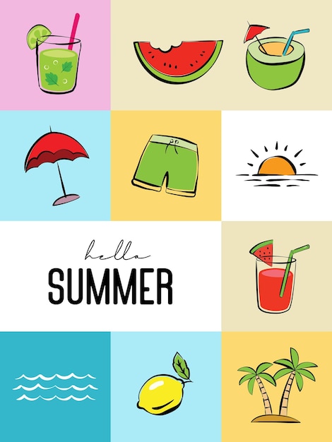 Hello summer with object element decoration background