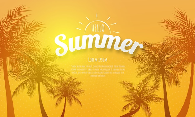 Hello Summer with palm trees illustration