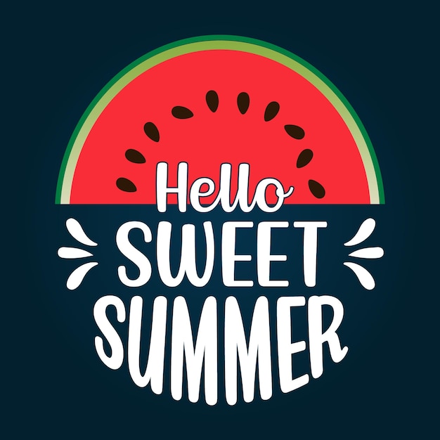 Hello sweet summer t shirt design with watermelon illustration