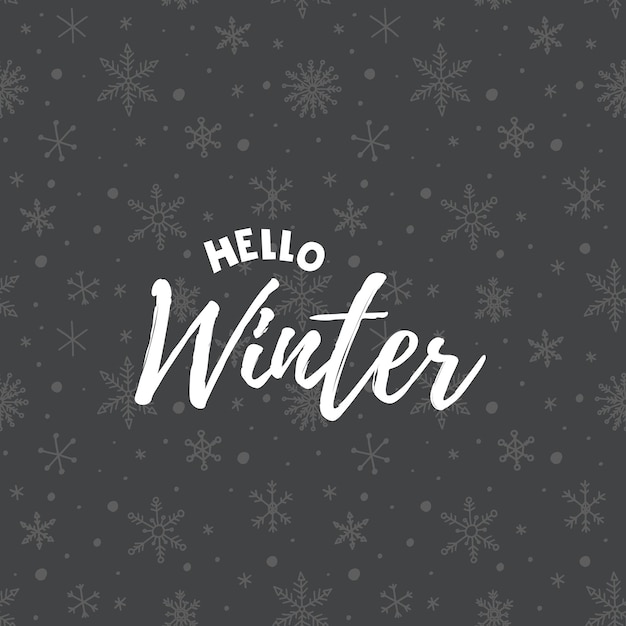 Hello Winter 2022. Lettering with snowflakes. Winter vector illustration.