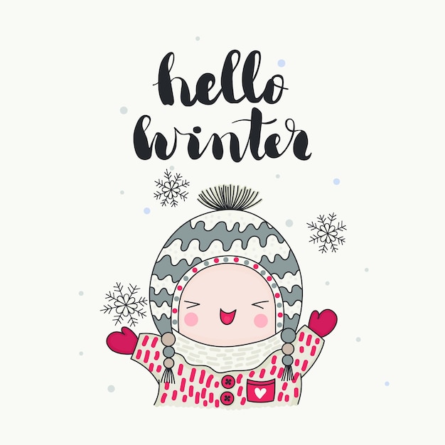 Hello winter card children