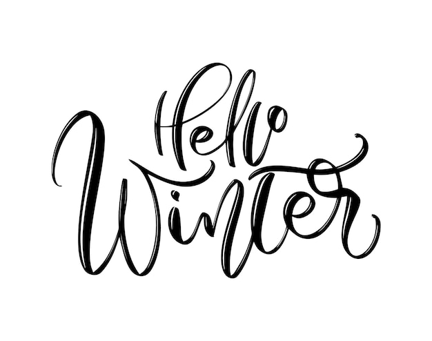 Hello winter hand drawn lettering inscription text winter holiday design celebration greeting card