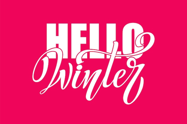 Hello winter hand lettering calligraphy. Vector holiday illustration element. Typographic element for banner, poster, congratulations.