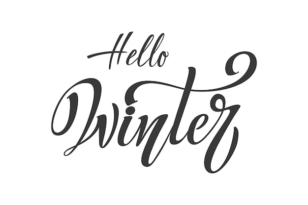 Hello winter hand lettering calligraphy. Vector holiday illustration element. Typographic element for banner, poster, congratulations.