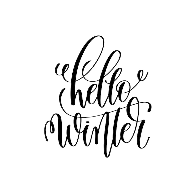 Hello winter hand lettering inscription to winter holiday greeting card Christmas banner calligraphy