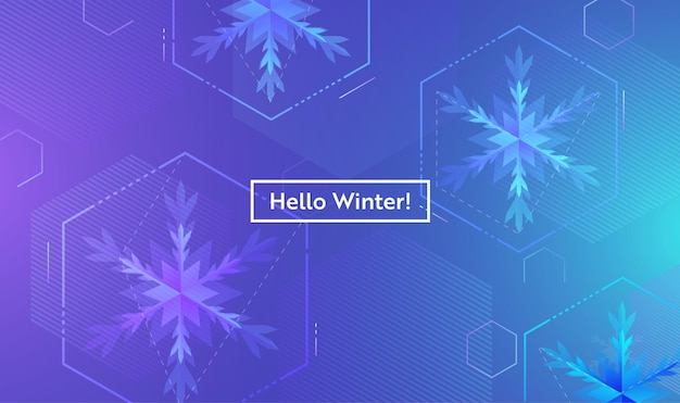 Vector hello winter layout with snowflakes for web, landing page, banner, poster, website template. snow christmas seasonal background for mobile app, social media. vector illustration