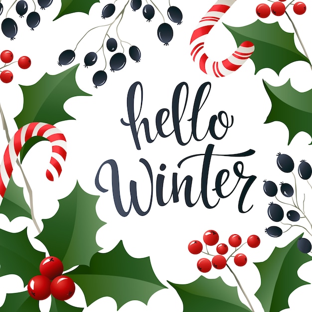 Hello winter lettering banner for web or social media