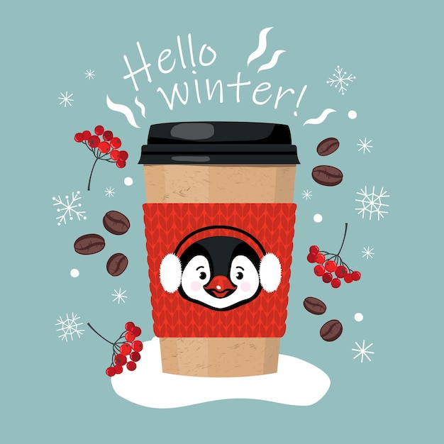 Hello winter PENGUIN vector card