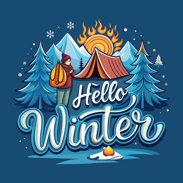 Hello winter wintersummer typography vector tshirt design