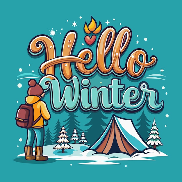 Hello winter wintersummer typography vector tshirt design