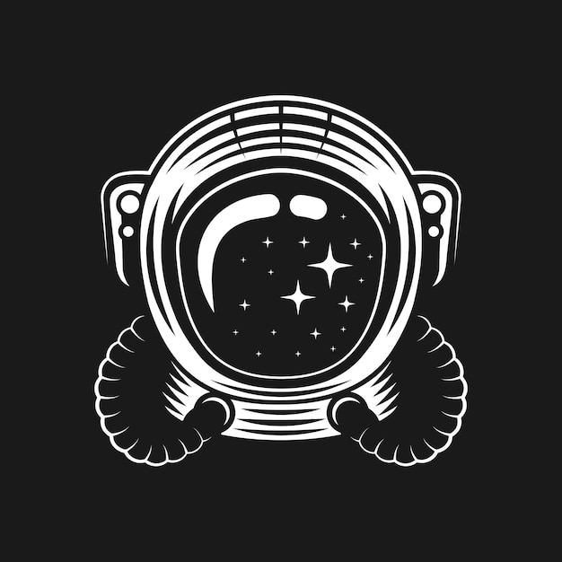 Helmet of astronaut vector illustration on black background. Design for t-shirt other apparel