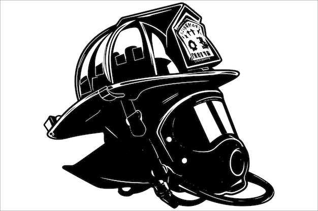 The helmet of a firefighter Fire protection Fireman head in helmet with gas mask