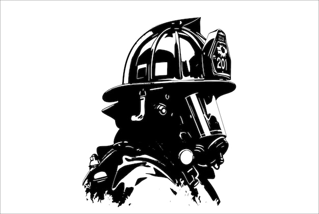 The helmet of a firefighter Fire protection Fireman head in helmet with gas mask