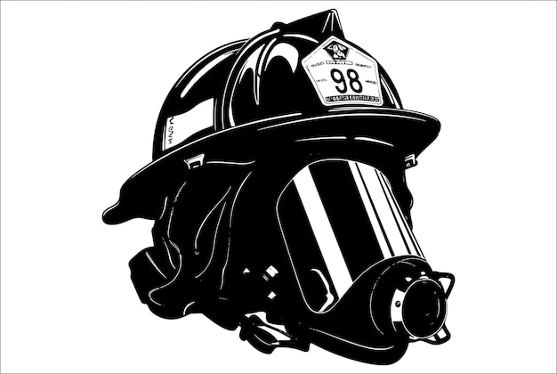 The helmet of a firefighter Fire protection Fireman head in helmet with gas mask