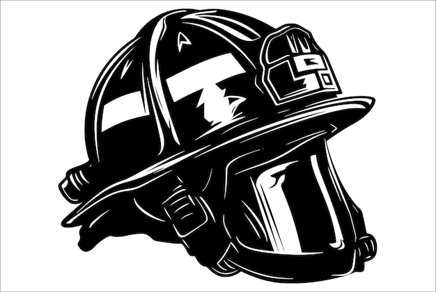 Vector the helmet of a firefighter fire protection fireman head in helmet with gas mask