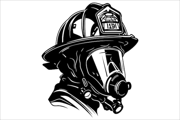 The helmet of a firefighter Fire protection Fireman head in helmet with gas mask