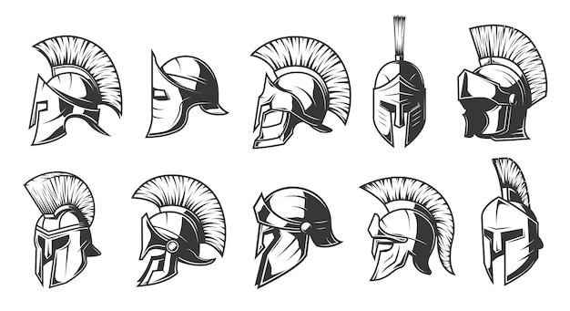 Helmets of spartan soman warriors and gladiators