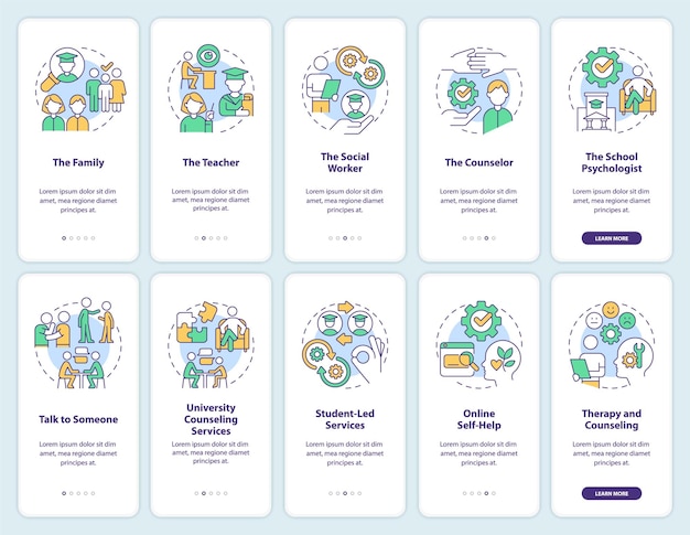 Help students with mental health onboarding mobile app screen set