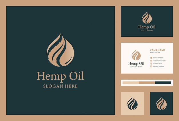 Hemp, cannabis, cbd, oil logo design with business card  