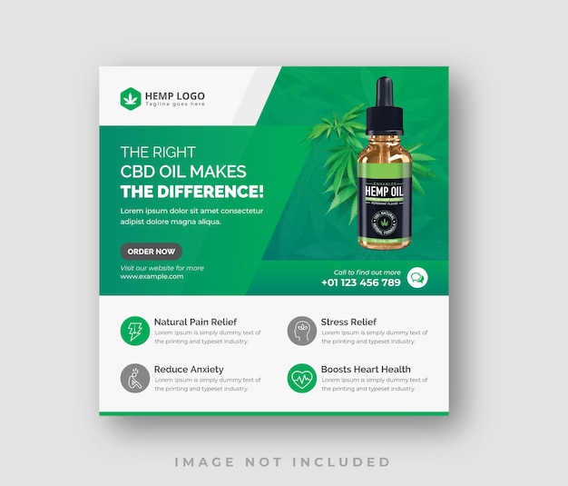 hemp oil product cannabis Social Media post or square flyer template design