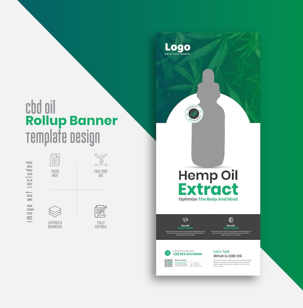 Hemp oil product or CBD oil rollup banner template design