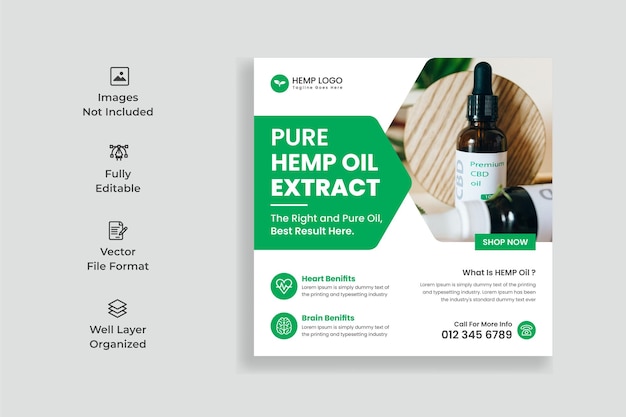 Hemp oil product social media post template or hemp product banner template