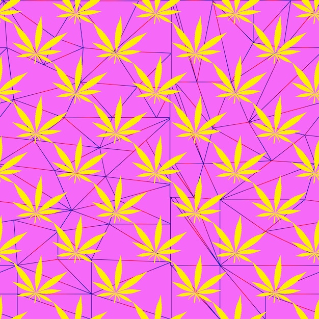 Hemp seamless pattern of yellow leaves of marijuana