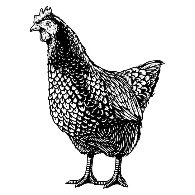 Hen chicken  engraving hand drawn illustration