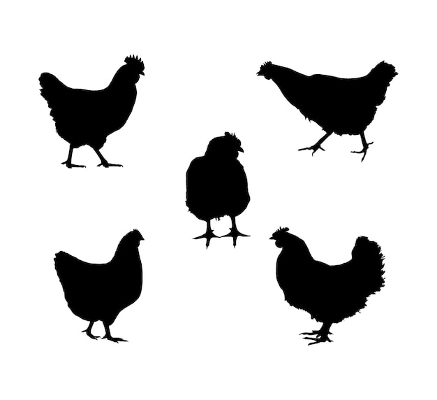 Hen chicken silhouette set vector ai generated