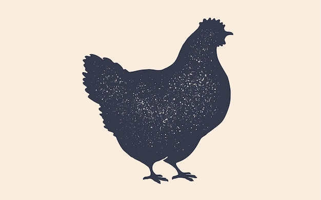 Hen chicken Vintage logo retro print poster