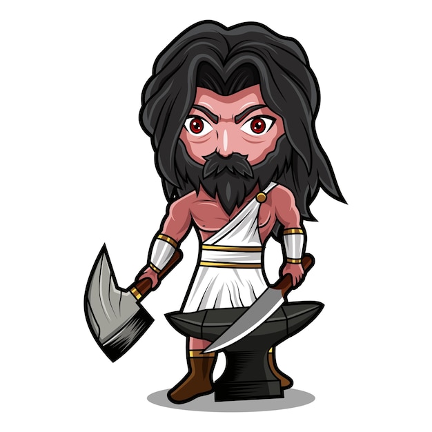 Hephaestus chibi mascot logo design