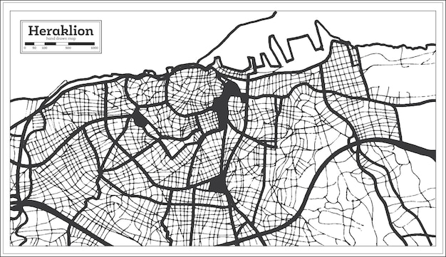 Heraklion Greece City Map in Black and White Color in Retro Style Outline Map