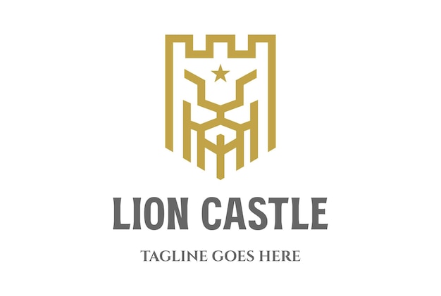 Heraldic Geometric Golden Leo Lion King Castle Shield Monogram Logo Design