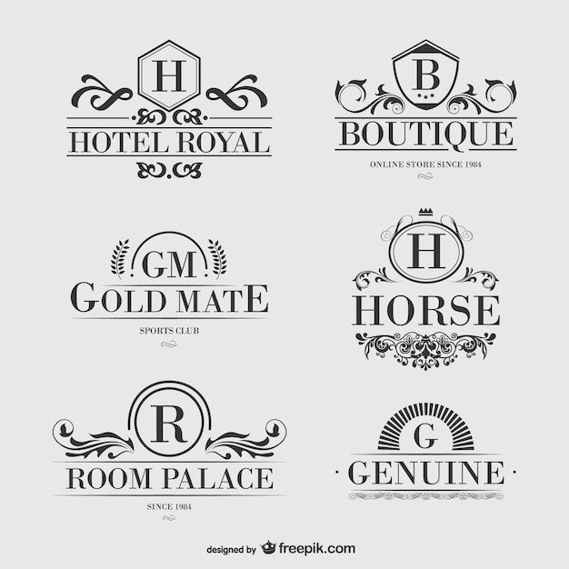 Vector heraldic hotel logos set