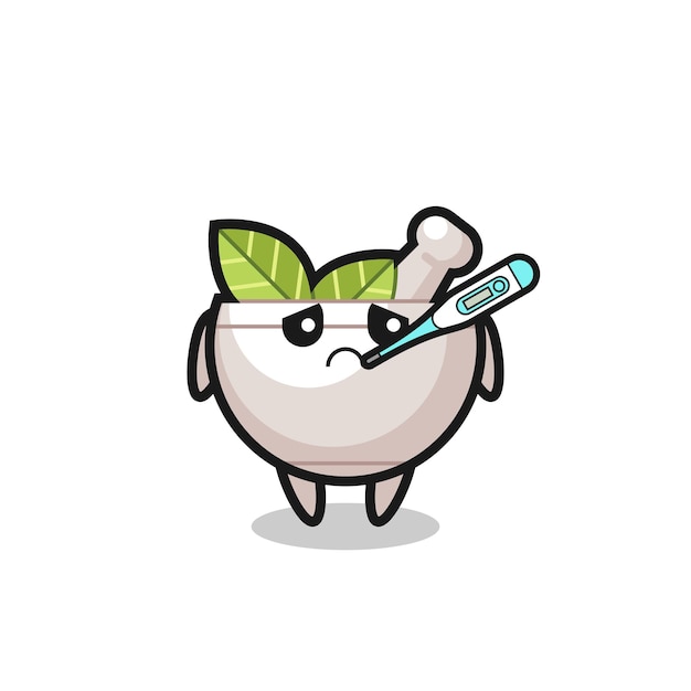 Herbal bowl mascot character with fever condition , cute style design for t shirt, sticker, logo element