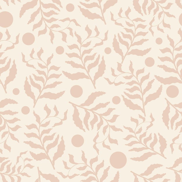 Herbal seamless beige pattern with leaves and circles