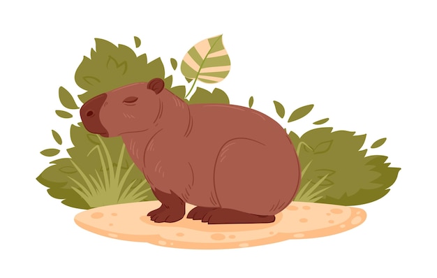 Vector herbivore capybara cartoon flat vector illustration resting capybara