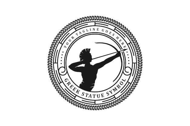 Hercules Heracles with Bow Longbow Arrow Muscular Myth Greek Archer Warrior Silhouette with Circle